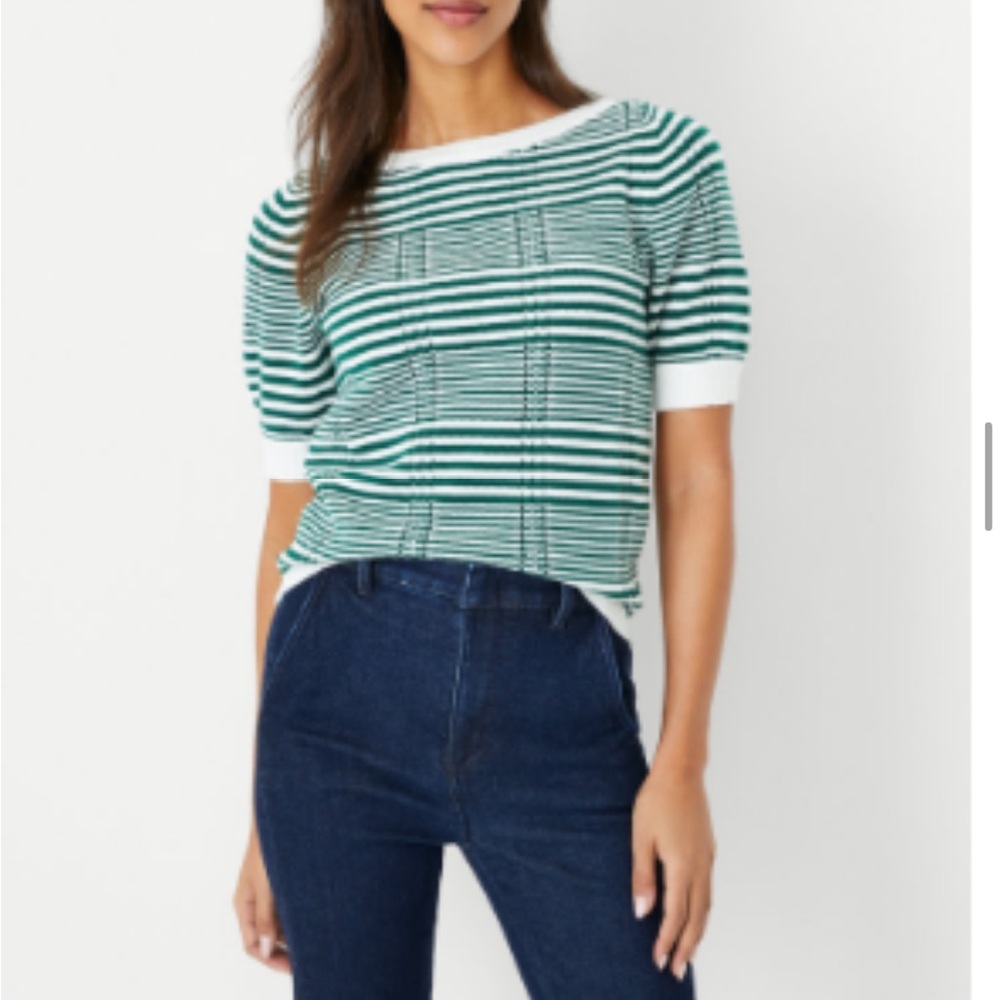 Green and White Striped Knit Top